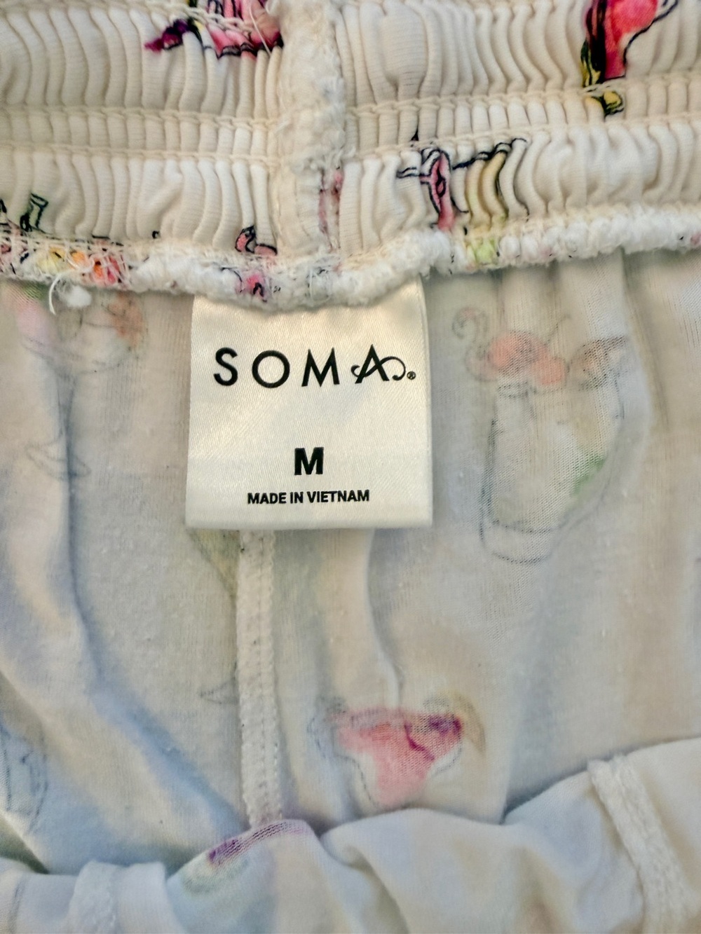Soma Drinks On Mie Adorable White Cocktail Print Long Ankle Pajama Pants Size M - Picture 6 of 7